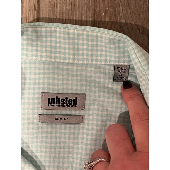 Unlisted‎ by Kenneth Cole Teal Button-up, 17 34/35, #494-S - Picture 3 of 4